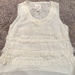 McGinn Ivory Lace Trim Sleeveless Blouse Anthropologie